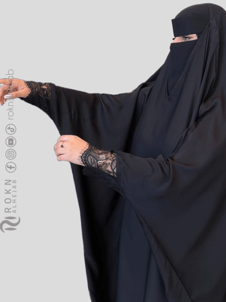 عباية راس بشت كامل كم دانتيل كوري قماش حرائر كوري